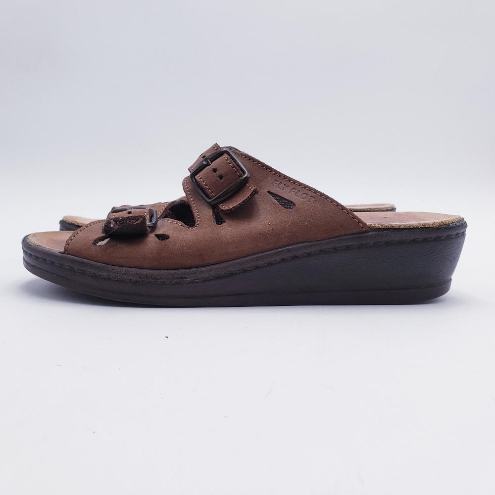 FLY FLOT Dana 2-Strap Tan Leather Sandals Italy Anti Shock Women's Size 38 US - Picture 4 of 11